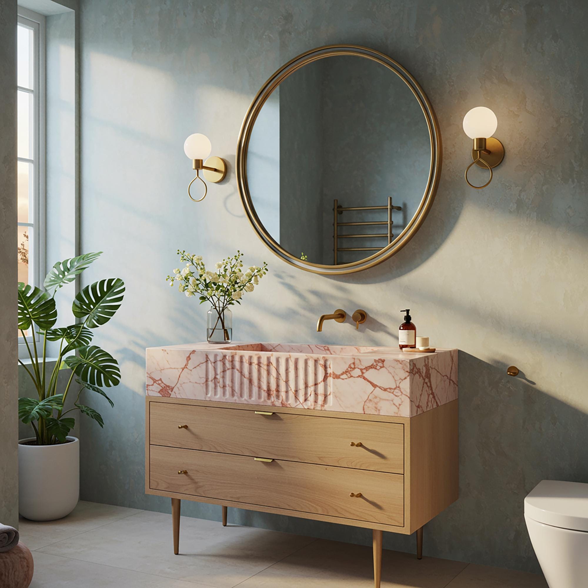 Blush Rose Marble Vanity with Fluted Sink