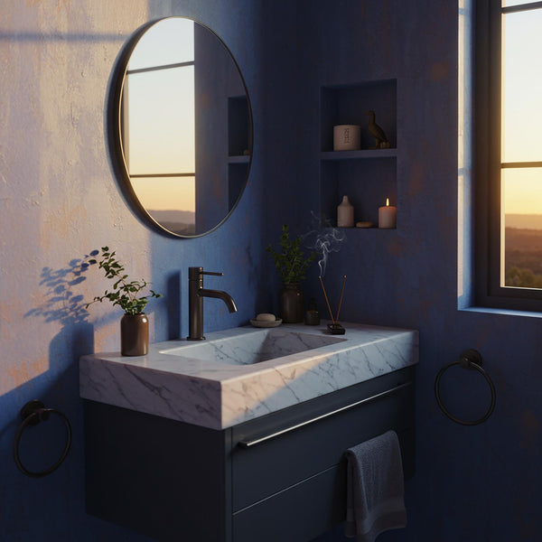 Carrara Marble Floating Sink with Midnight Vanity Base M4F90