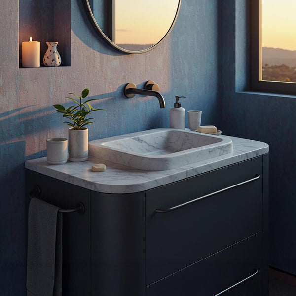 Carrara Marble Floating Vanity with Integrated Basin M4F80