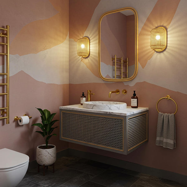 Carrara Marble Floating Vanity with Woven Front and Vessel Sink M4F86