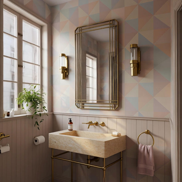 Travertine Stone Vanity Sink with Brass Frame and Wall Faucet M4M84 hover