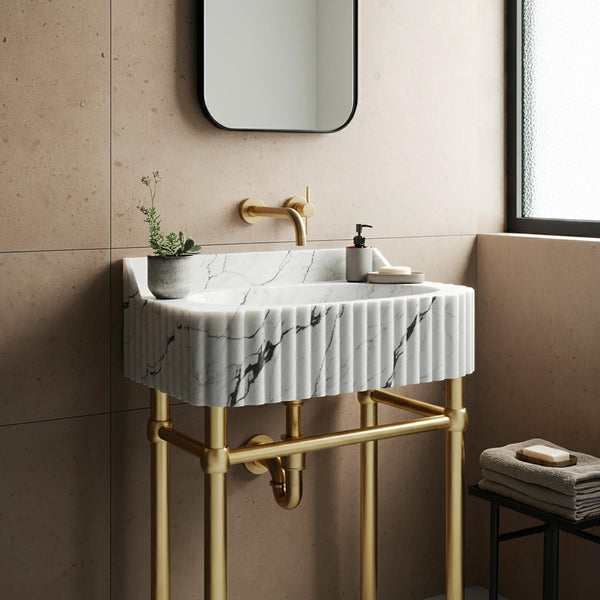 Fluted Carrara Marble Wall-Mounted Vanity Sink M4M002