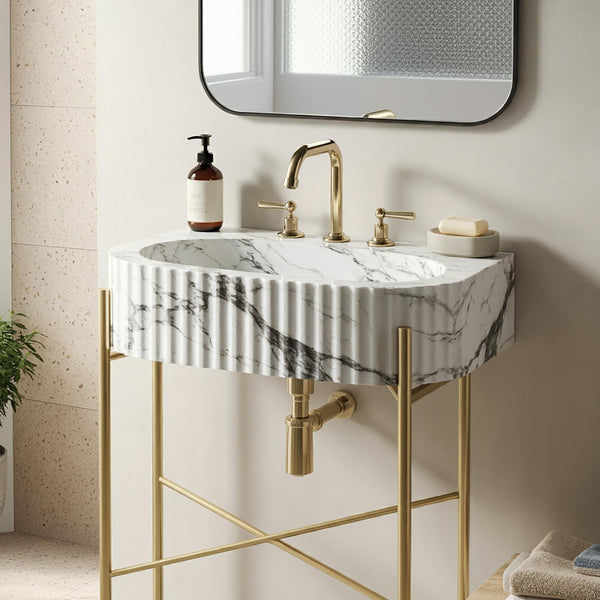 Gold Accented Carrara Marble Sink  – Elegance Meets Luxury M4M020