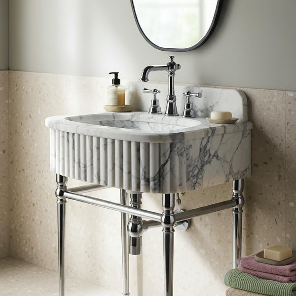 Rustic Carrara Marble Sink with Customizable Dual Marble Options – Fluted Elegance & Versatility M4M009