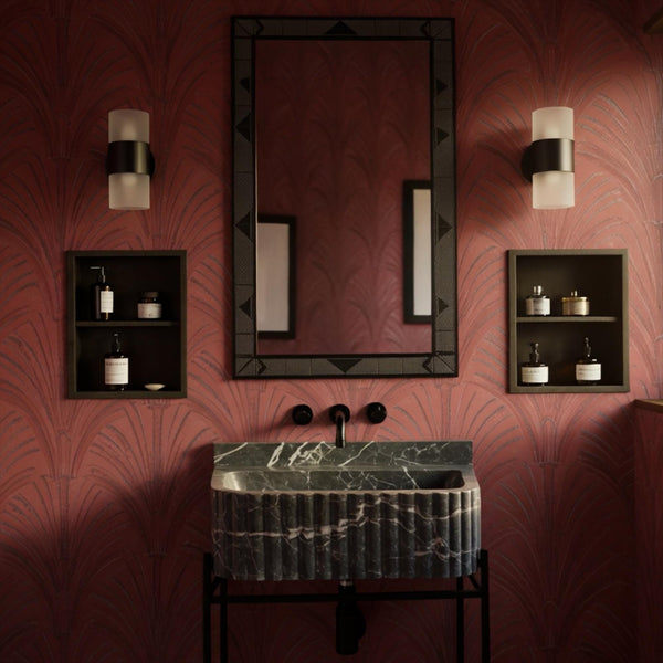 Fluted Nero Marble Sink with Matte Black Metal Frame M4M78 hover