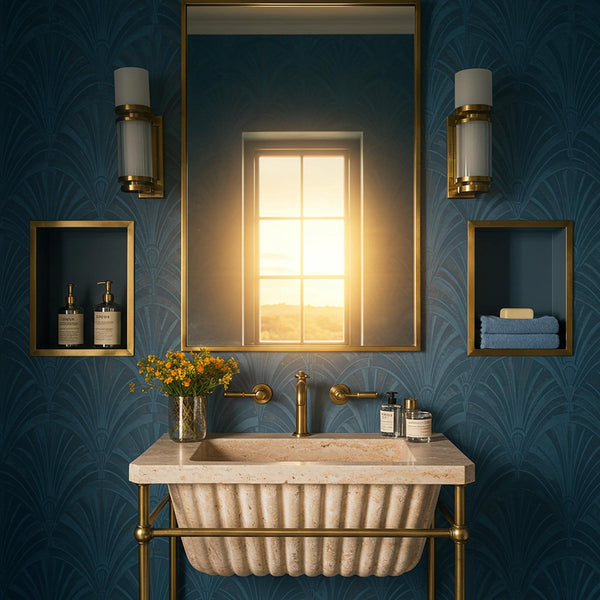 Travertine Marble Wall Mount Sink: Floating Stone Vessel Basin, Custom Metal Base M4M027