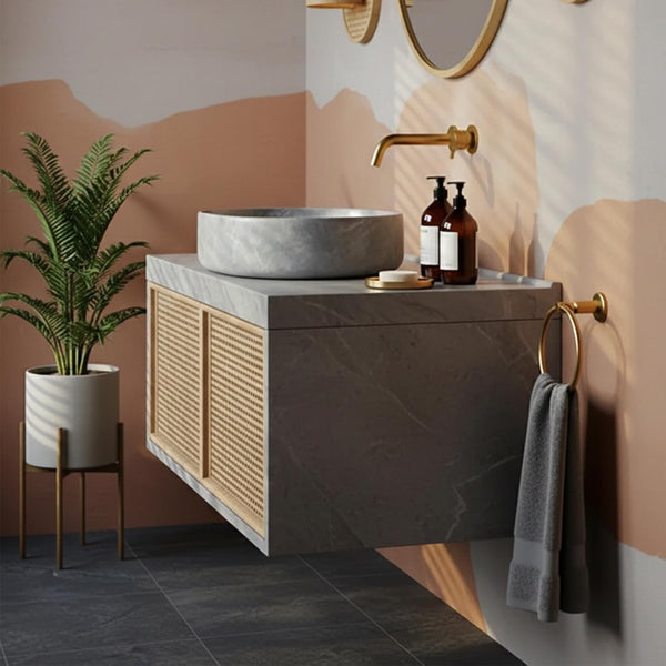 Silver Mist Marble Vanity with Cane Front & Floating Sink M4F81 hover