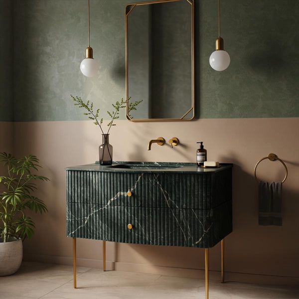 Curved Green Marble Fluted Vanity with Brass Legs M4M67 hover