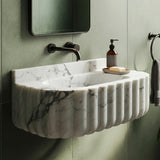 Calacatta Viola Fluted Marble Sink – Wall-Mounted Luxury Basin M4S032