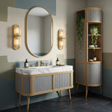 Carrara Marble Vanity Sink with Woven Wood Cabinet Base