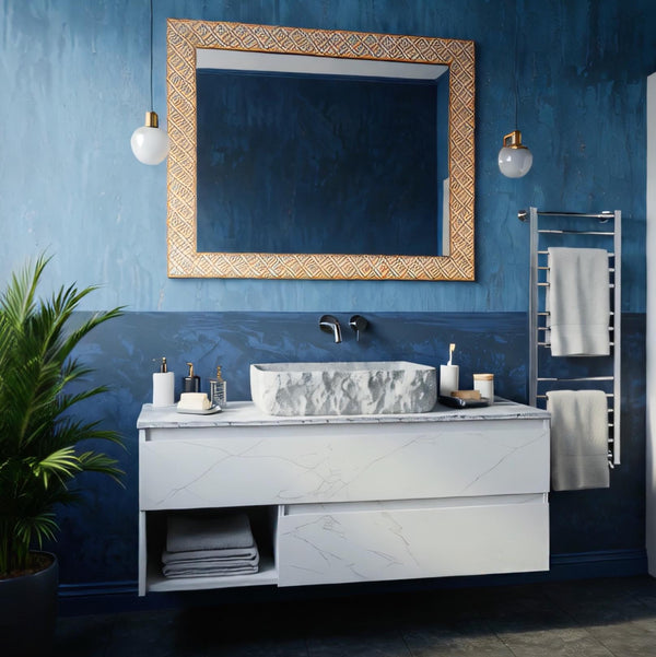 Carrara Marble Vessel Sink: Modern Minimalist Bathroom Vanity Top M4F033 hover