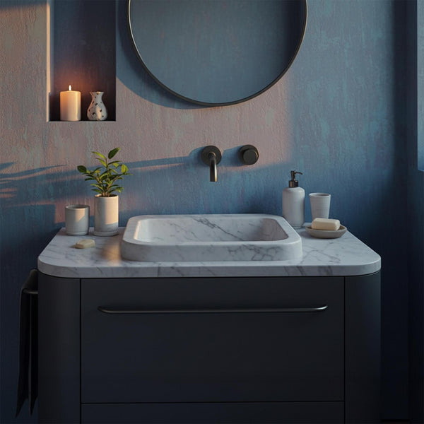 Carrara Marble Floating Vanity with Integrated Basin M4F80 hover