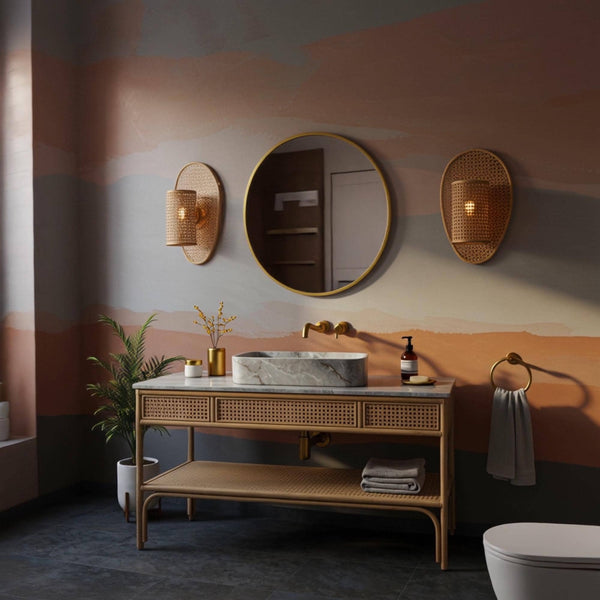 Pietre Notte Gray Marble Vanity with Woven Front and Open Shelf M4F85 hover