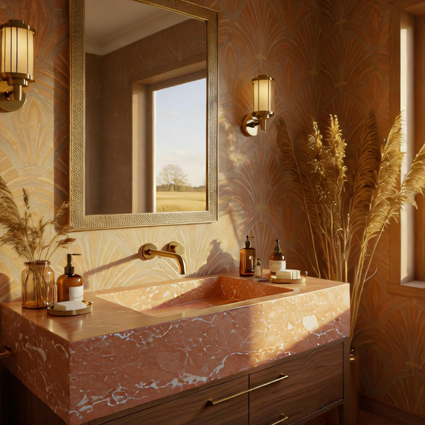 Rosé Violet Marble Sink Vanity with Brass Fixtures & Oak Cabinet M4F031 hover