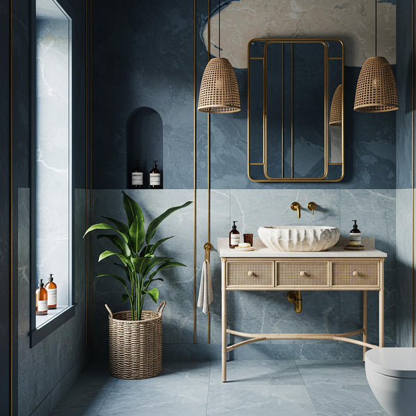 Travertine Marble Vanity Top Sink with Open Leg Frame, Natural Stone Vessel Sink for Bathroom Vanity and Decor M4F93