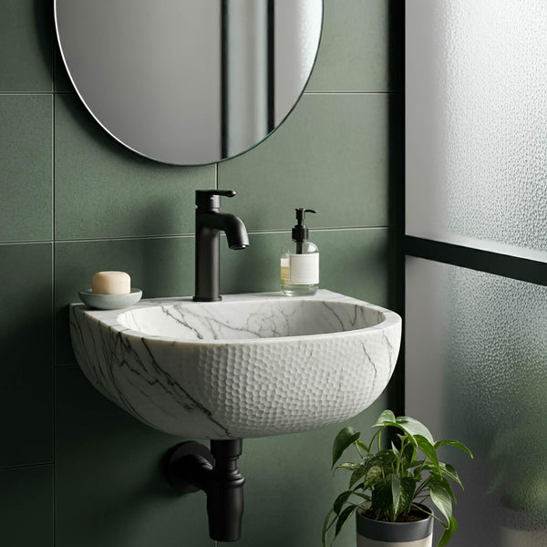 Compact Handcrafted Carrara Marble Sink  – Small Size, Big Charm M4S060