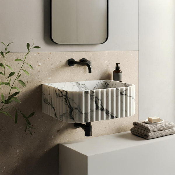 Minimalist Fluted Carrara Marble Sink  – Simple Elegance in Every Detail M4S047