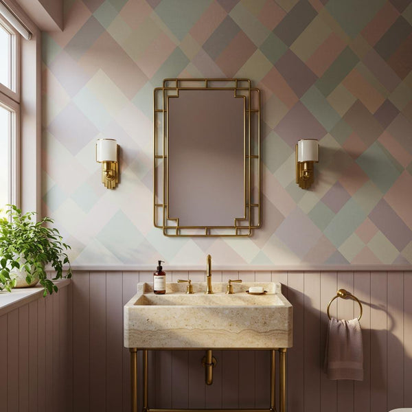 Polished Travertine Bathroom Vanity with Brass Stand M4M028