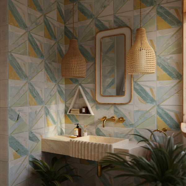 Travertine Marble Floating Vanity Top Sink, Fluted Stone Bathroom Sink Basin for Modern Powder Room Interior Design M4S91 hover