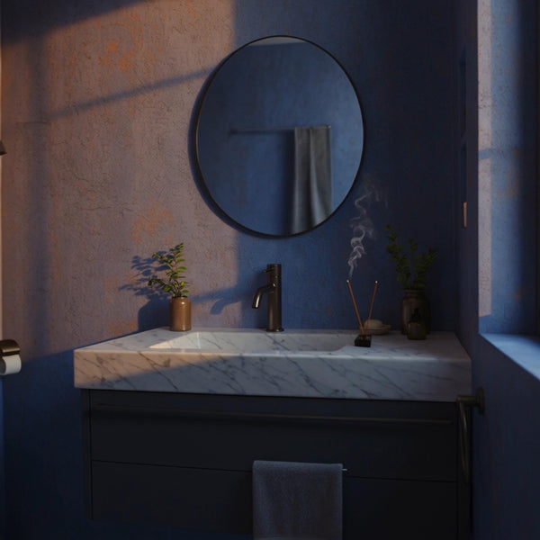 Carrara Marble Floating Sink with Midnight Vanity Base M4F90 hover